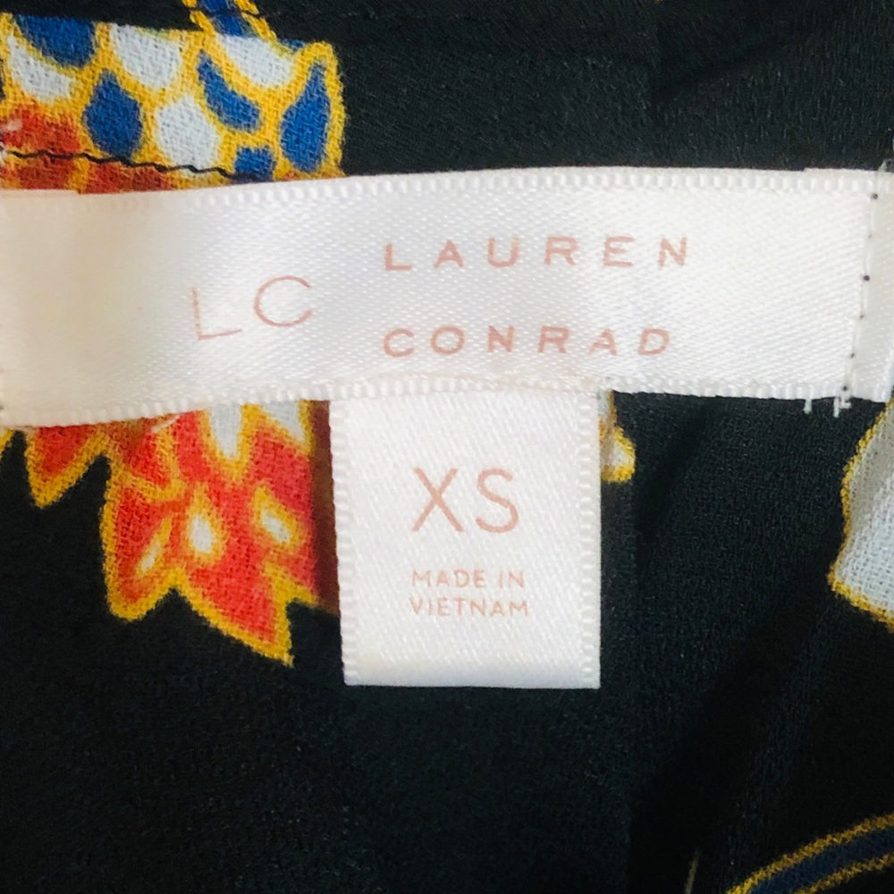 LC Lauren Conrad Black Top with Yellow, Blue & Orange Floral Print